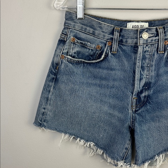 Agolde Parker Long Vintage Loose Jean Shorts Regenerative Cotton Frayed Size 25 - Picture 3 of 16